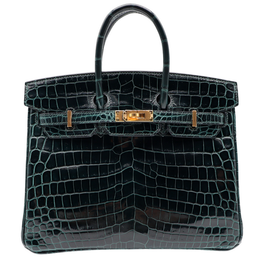 Hermes25cm Birkin Vert Cypress Shiny Niloticus Crocodile Gold Hardware