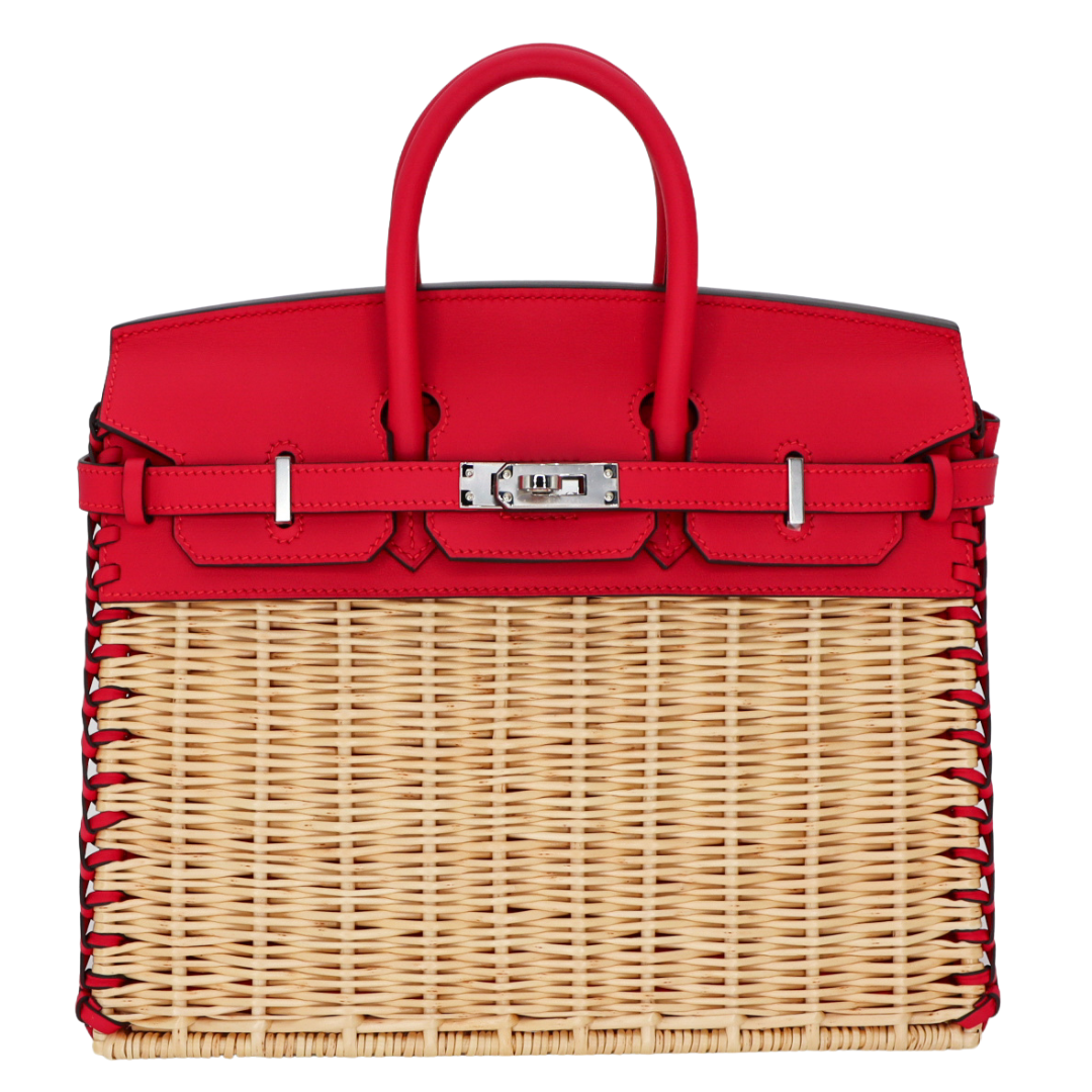 Hermes25cm Birkin Picnic Framboise Swift Leather/ Osier Wicker Palladium Hardware