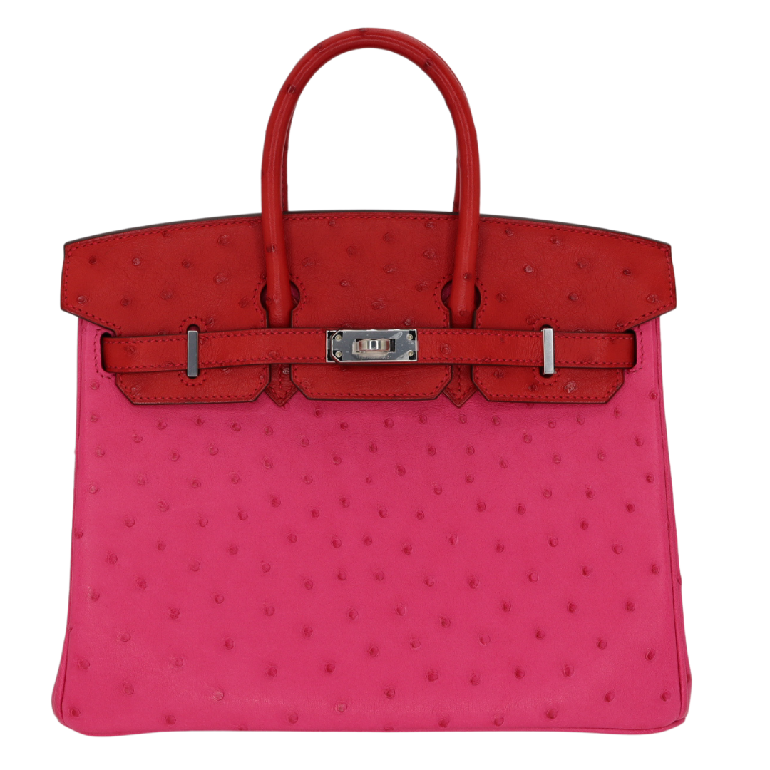 Hermes25cm Birkin Touch Rouge Vif/ Rose Tyrien Ostrich Palladium Hardware