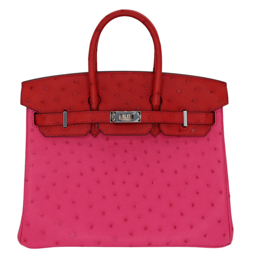 Hermes25cm Birkin Touch Rouge Vif/ Rose Tyrien Ostrich Palladium Hardware