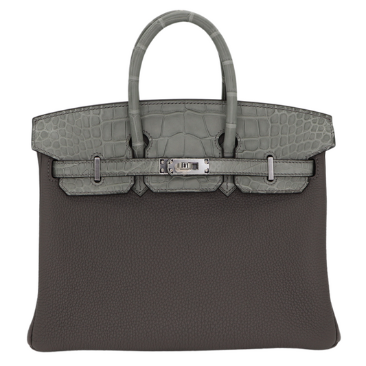 Hermes25cm Birkin Touch Gris Meyer Togo/ Matte Alligator Palladium Hardware