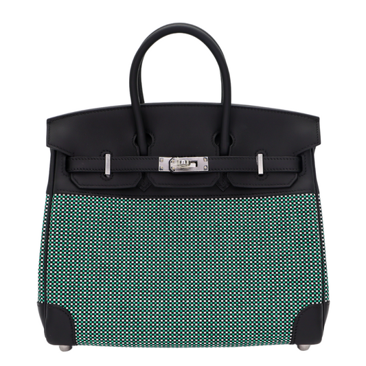 Hermes25cm Birkin Quadrille Menthe Toile/ Swift Leather Palladium Hardware