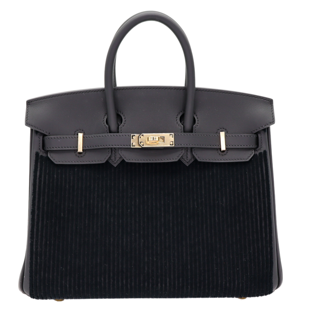 Hermes25cm Birkin Black Cote a Cote Tuffetage Caban Swift Leather Gold Hardware