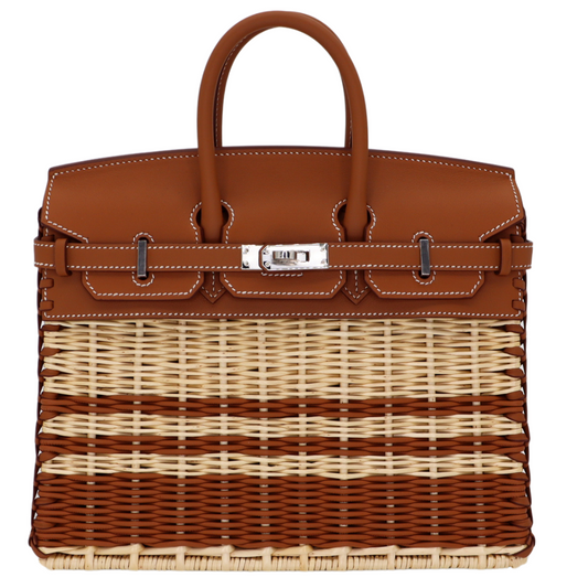 Hermes25cm Birkin Picnic Striped Gold Swift Palladium Hardware
