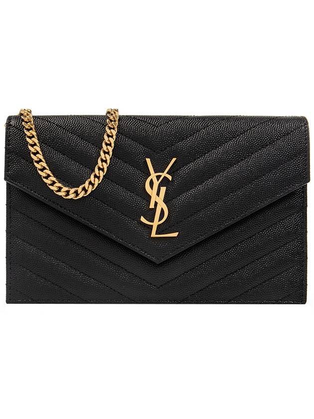 Luxury Saint Laurent Trending 2026 Grain De Poudre Embossed Envelope Chain Long Wallet Black