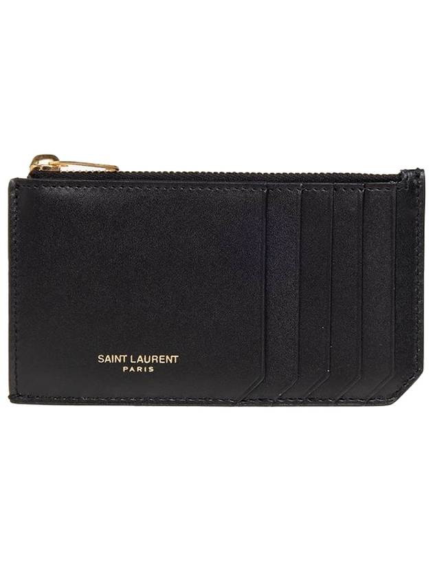 Luxury Saint Laurent Trending 2026 Leather Zipper Card Wallet Black