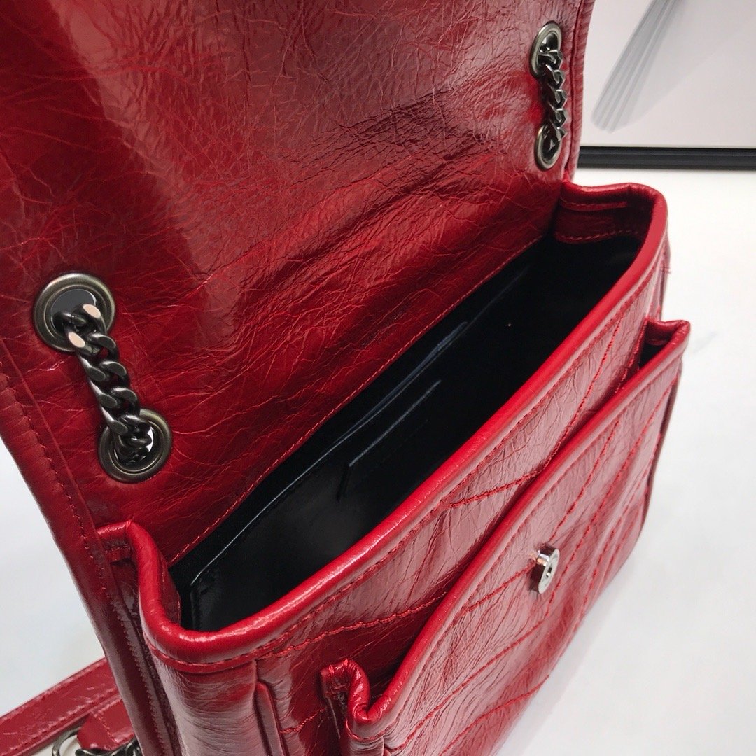 Yves Saint Laurent Niki Baby Chain Bag In Crinkled Red