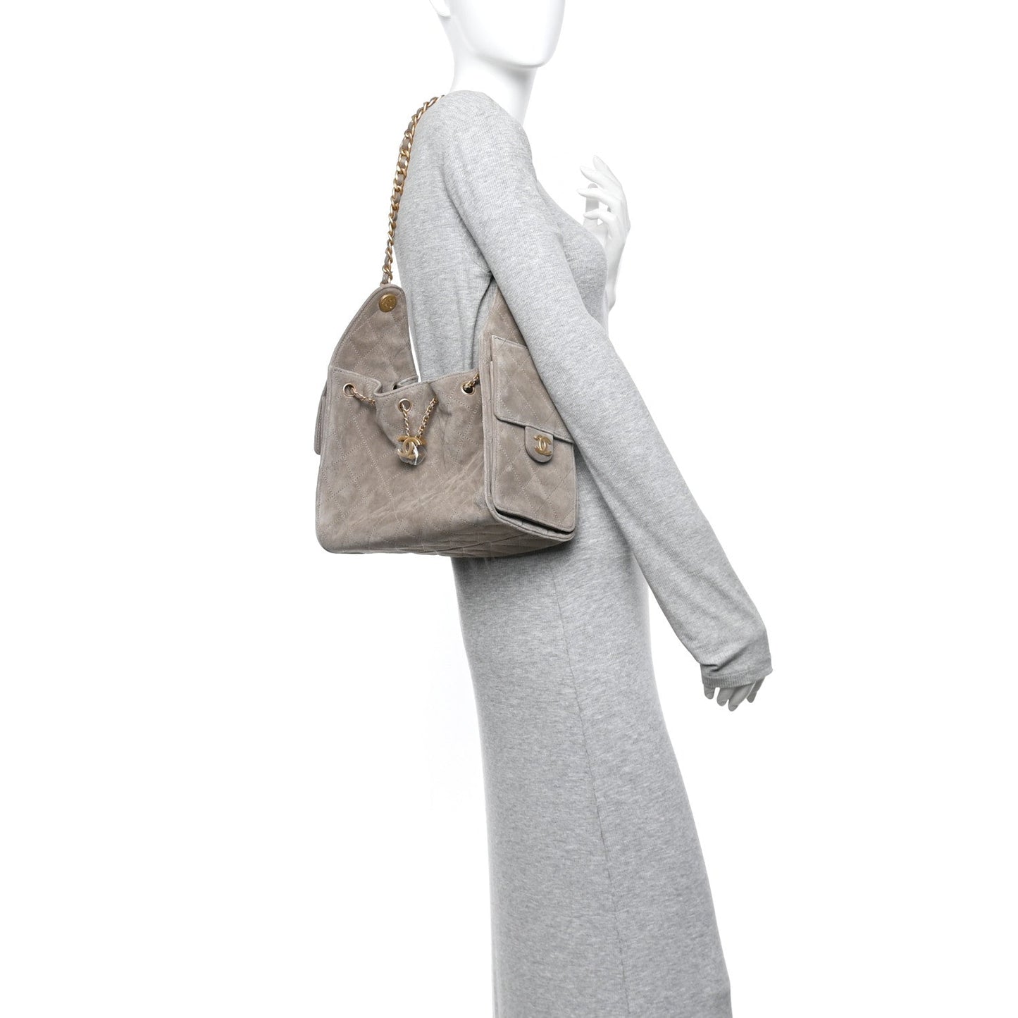 Suede Quilted Small Chanel 25 Handbag Dark Grey
