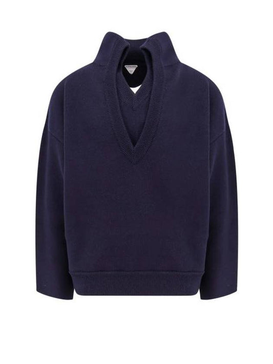 Luxury Bottega Veneta Compact Double Layer Neckline Knit Top Navy