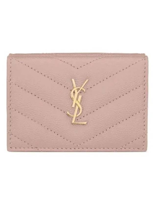 Luxury Saint Laurent Trending 2026 Monogram Quilted Mini Half Wallet Pale Pink
