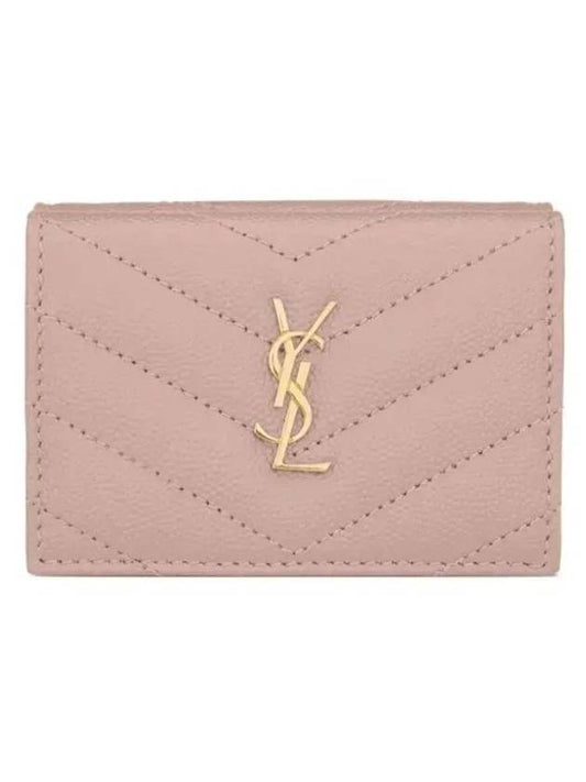 Luxury Saint Laurent Trending 2026 Monogram Quilted Mini Half Wallet Pale Pink