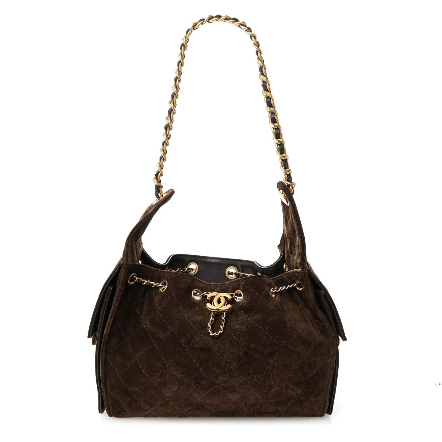 Suede Quilted Small Chanel 25 Handbag Dark Brown