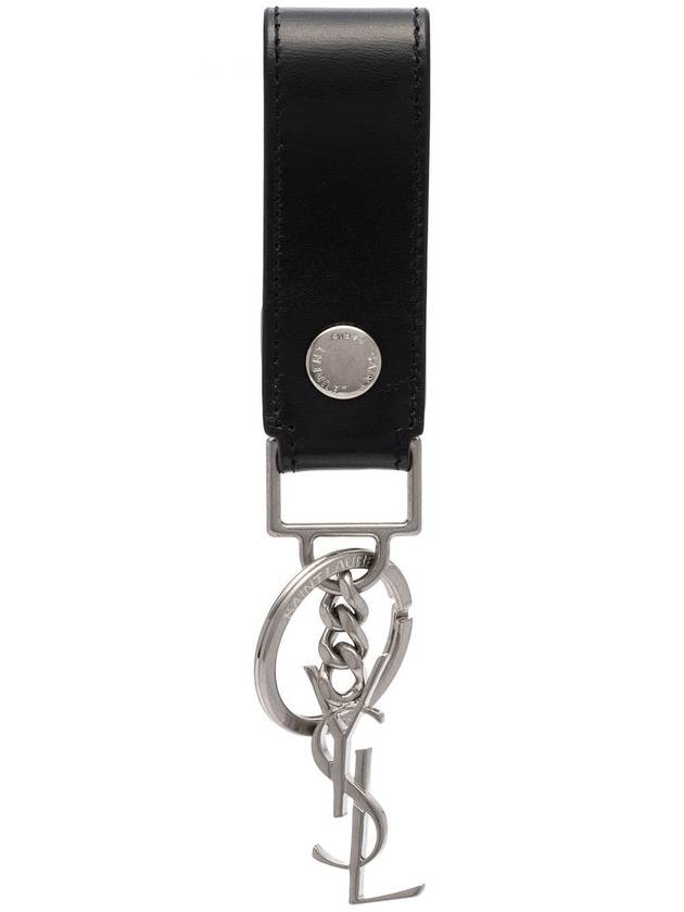 Luxury Saint Laurent Trending 2026 Monogram Leather Key Holder Black Silver