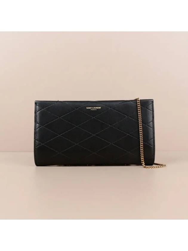 Luxury Saint Laurent Trending 2026 Leather Chain Long Wallet Black