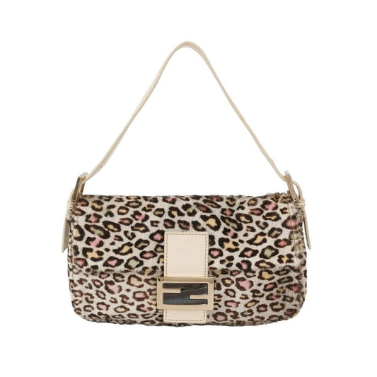 Fendi Baguette Pony-hair Calfskin Leather in leopard print white and Pink