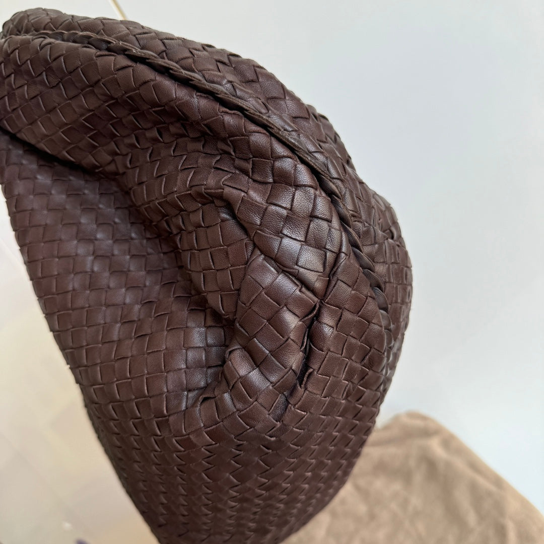 Bottega Veneta Belly Hobo Intreccio Lambskin Leather Dark Chocolate Brown Large 50cm
