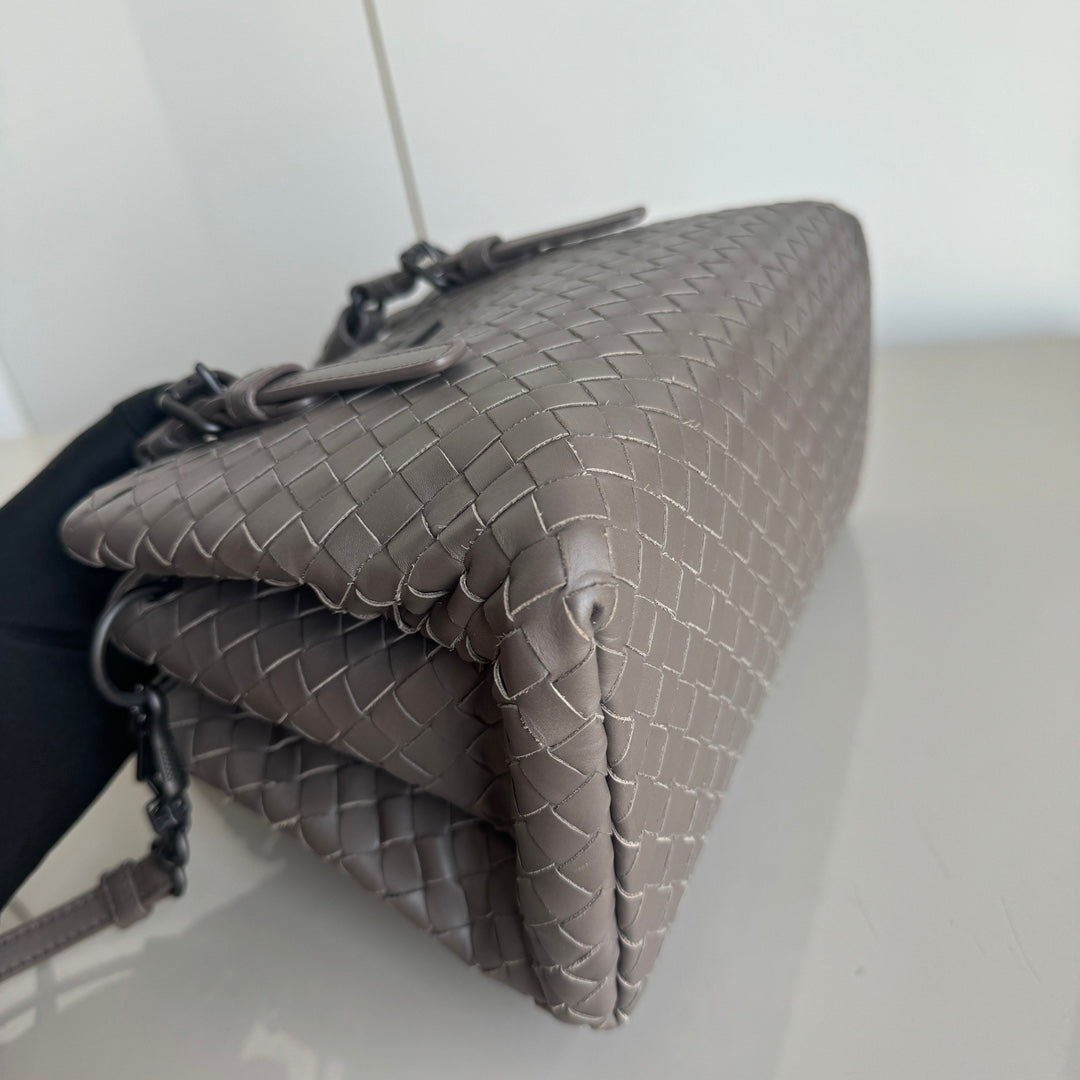 Bottega Veneta Roma Handbag Bag Intrecciato Nappa Leather Grey Mini 25cm