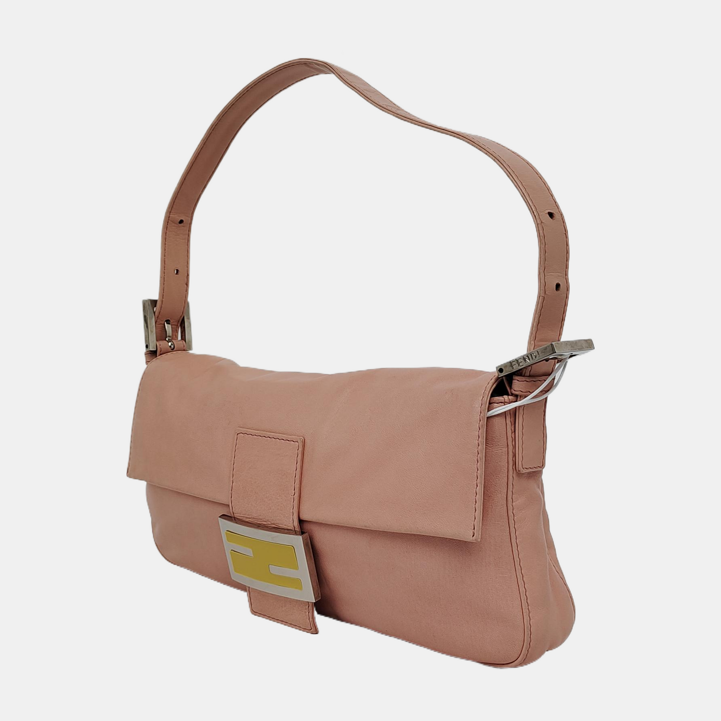 FENDI Baguette   Pink Lambskin Leather Shoulder Bag Silver Hardware
