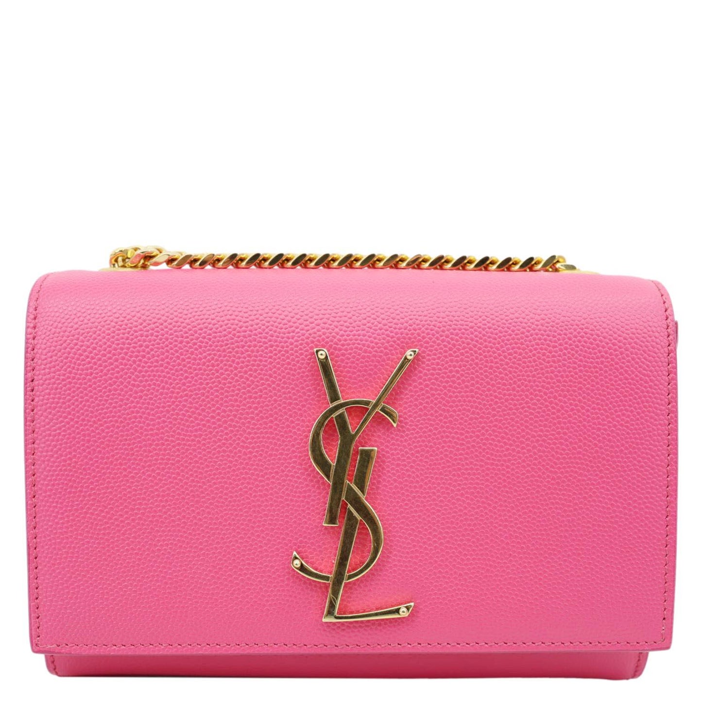 YVES SAINT LAURENT Kate Small Pebbled Leather Chain Crossbody Bag Pink