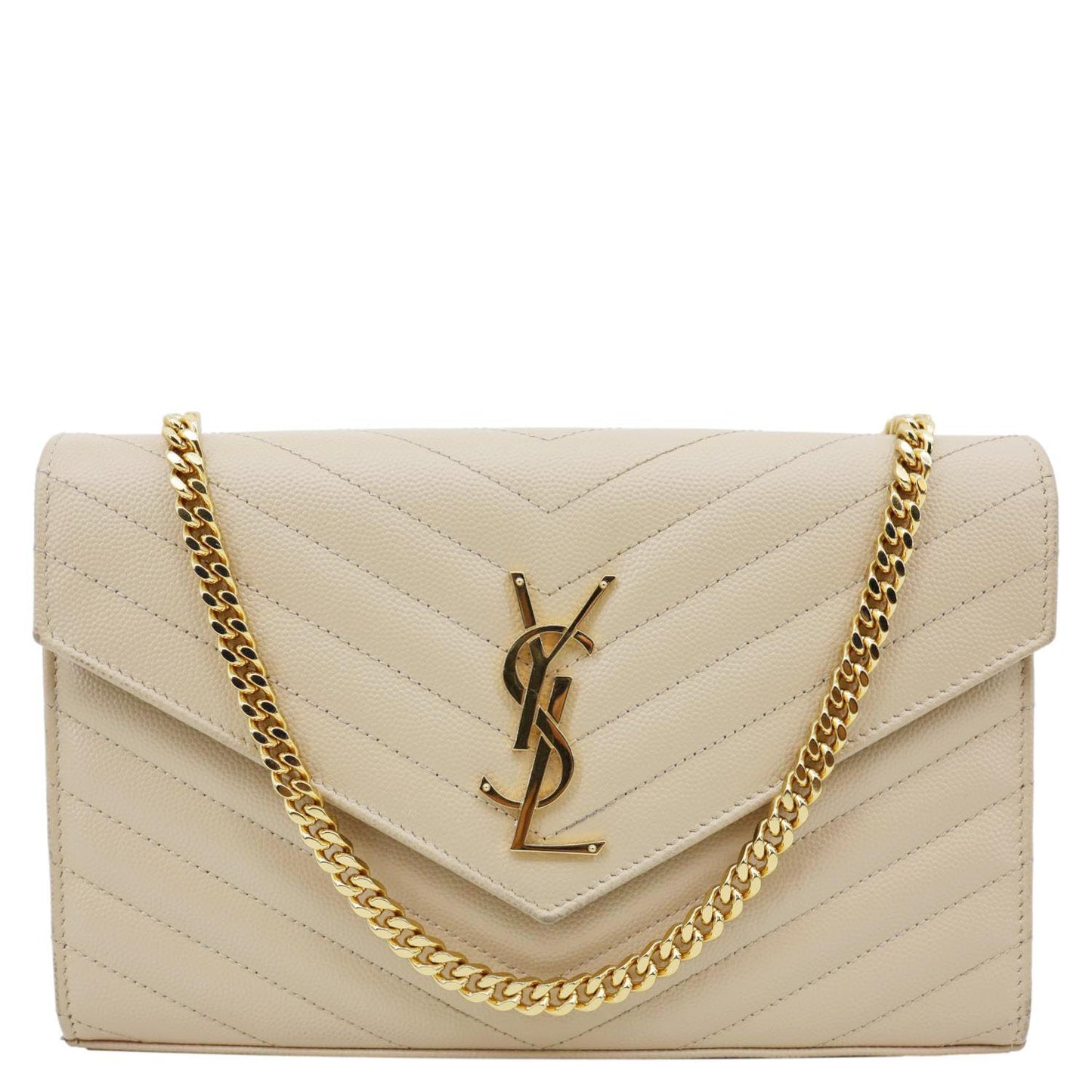YVES SAINT LAURENT Cassandra Matelasse Grain De Poudre Chain Wallet Cream