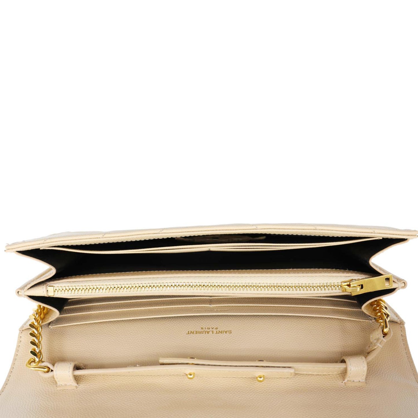 YVES SAINT LAURENT Cassandra Matelasse Grain De Poudre Chain Wallet Cream