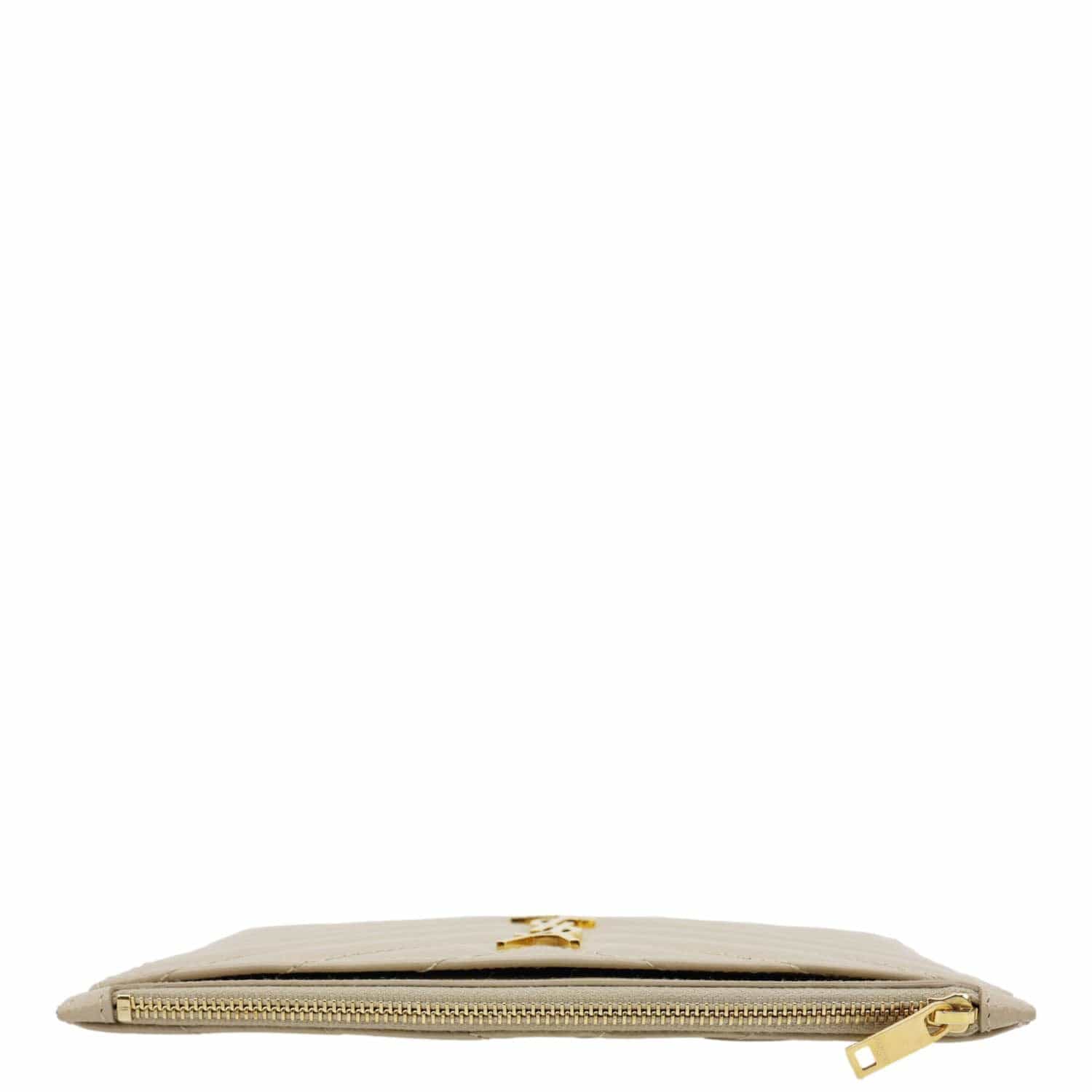 YVES SAINT LAURENT Monogram Bill Grain De Poudre Chevron Leather Zip Pouch Beige