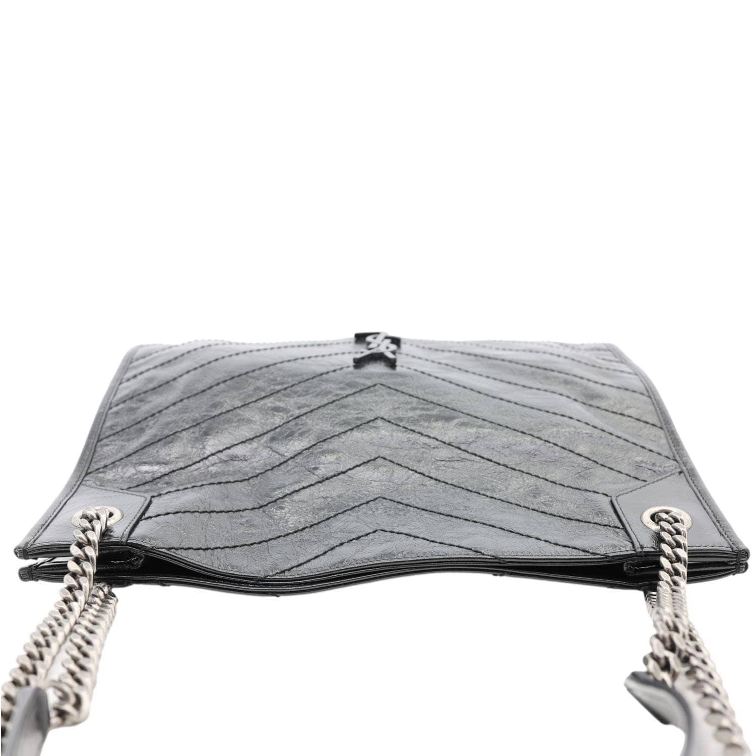 YVES SAINT LAURENT Niki Crinkle Leather Shopper Tote Bag Black