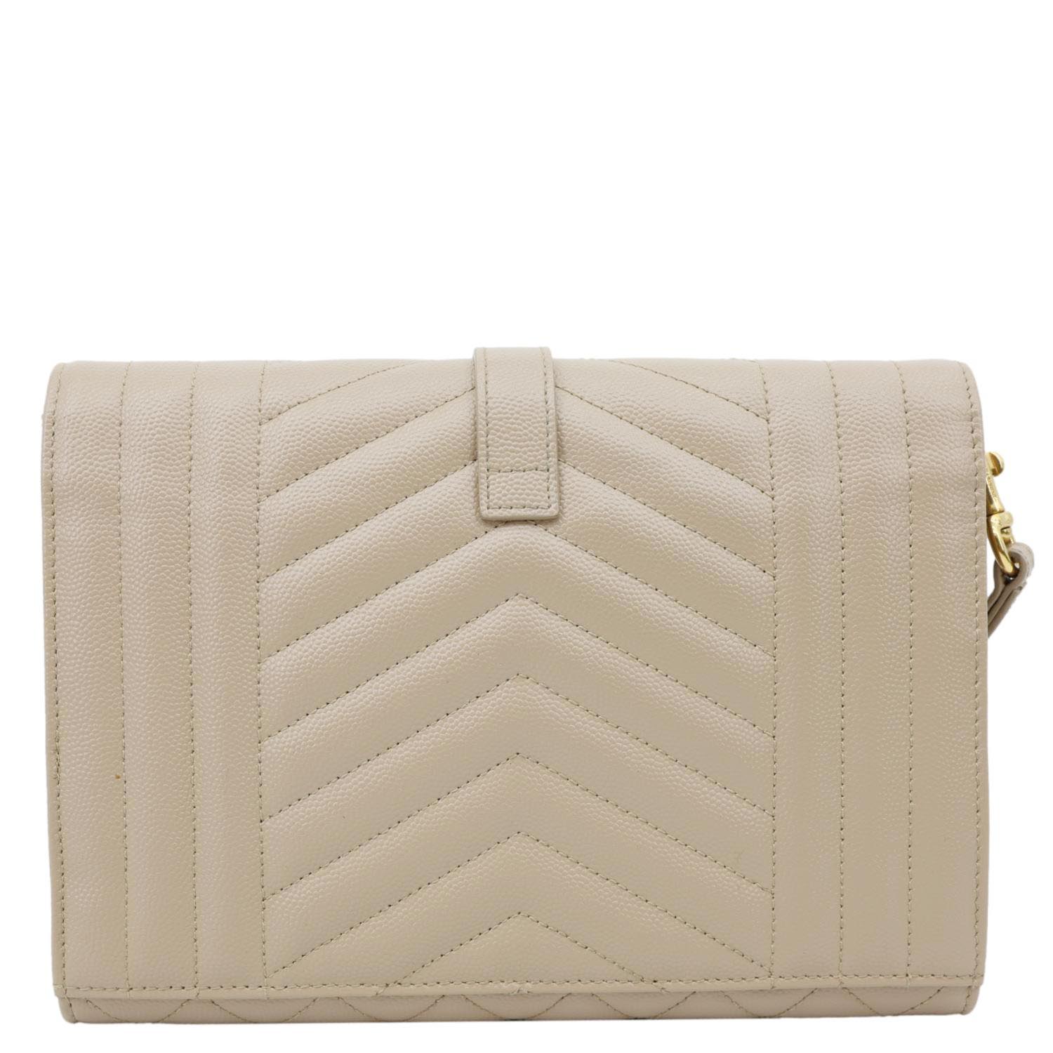 YVES SAINT LAURENT Monogram Envelope Grain De Poudre Leather Clutch Beige