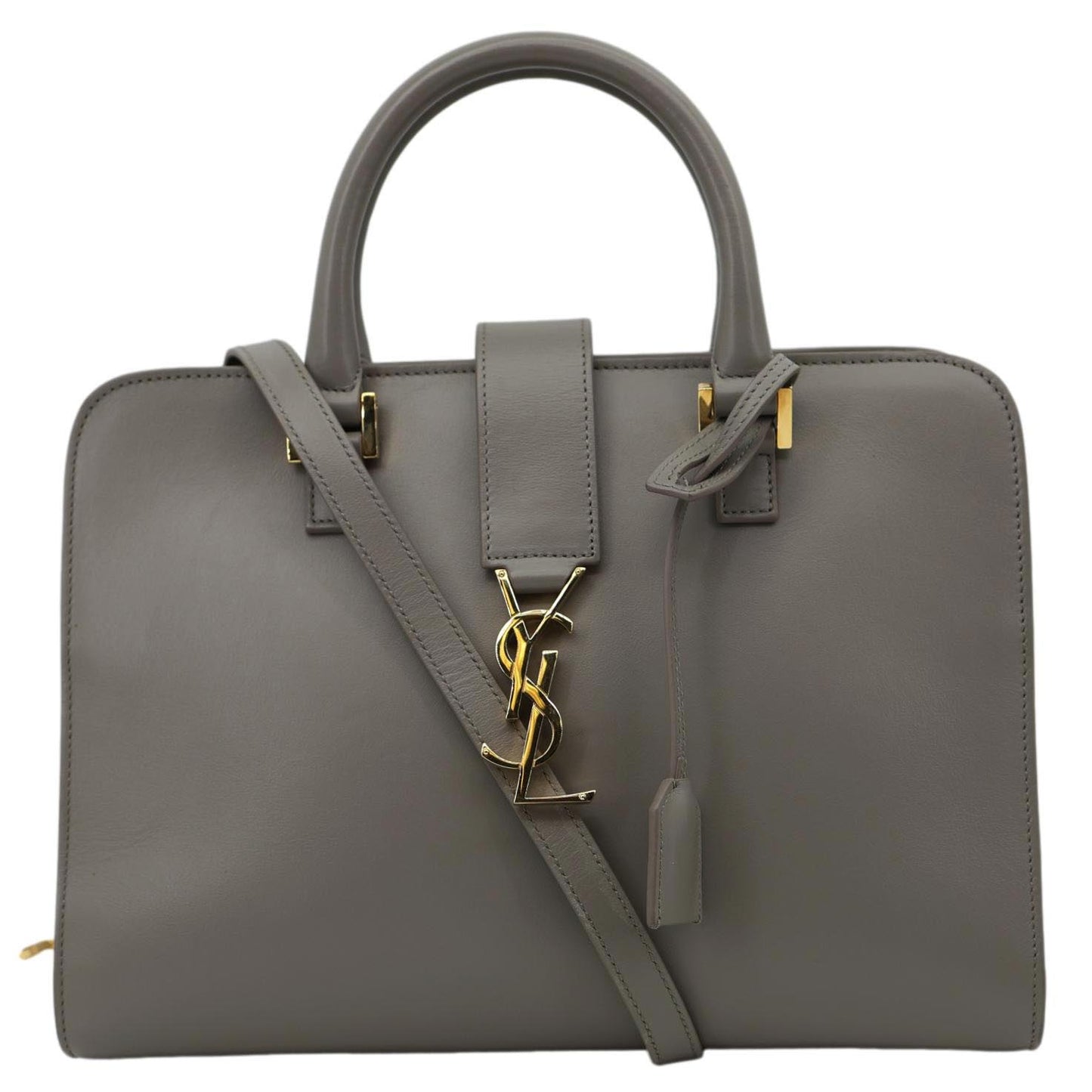 YVES SAINT LAURENT Cabas Baby Leather Tote Shoulder Bag Gray
