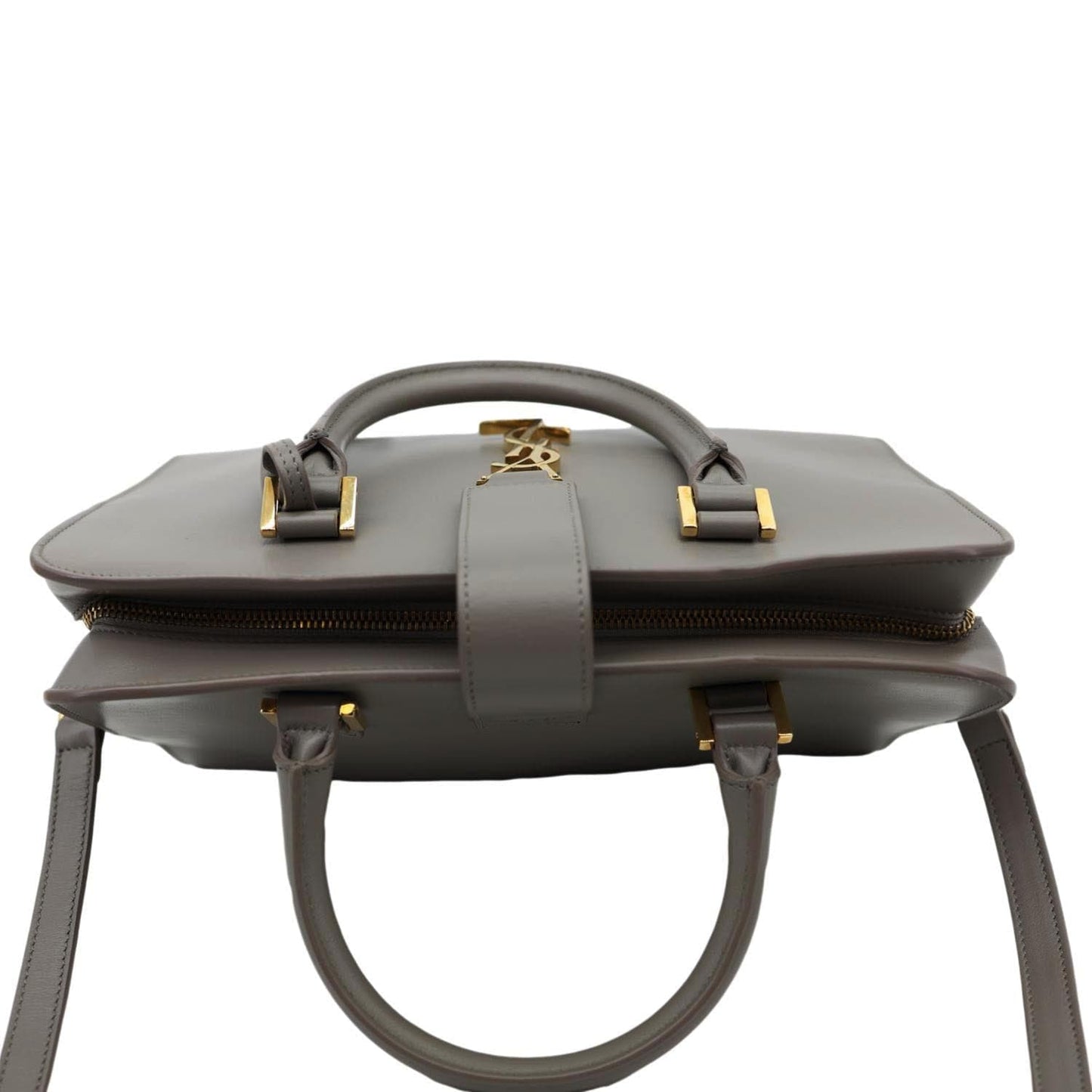YVES SAINT LAURENT Cabas Baby Leather Tote Shoulder Bag Gray