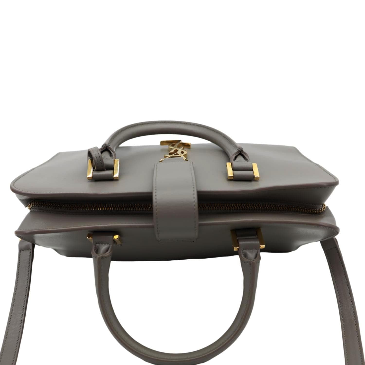YVES SAINT LAURENT Cabas Baby Leather Tote Shoulder Bag Gray