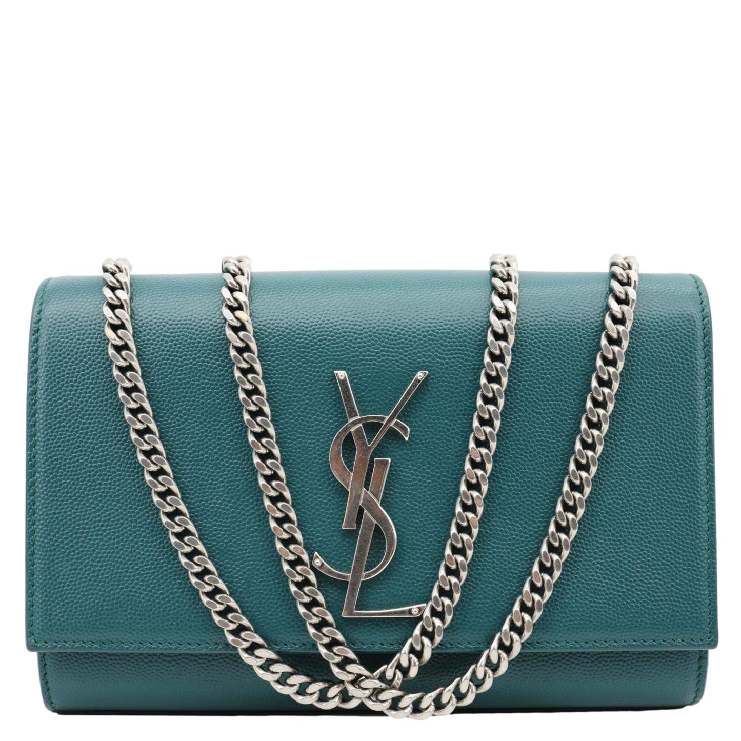 YVES SAINT LAURENT Kate Leather Wallet On Chain Crossbody Bag Emerald