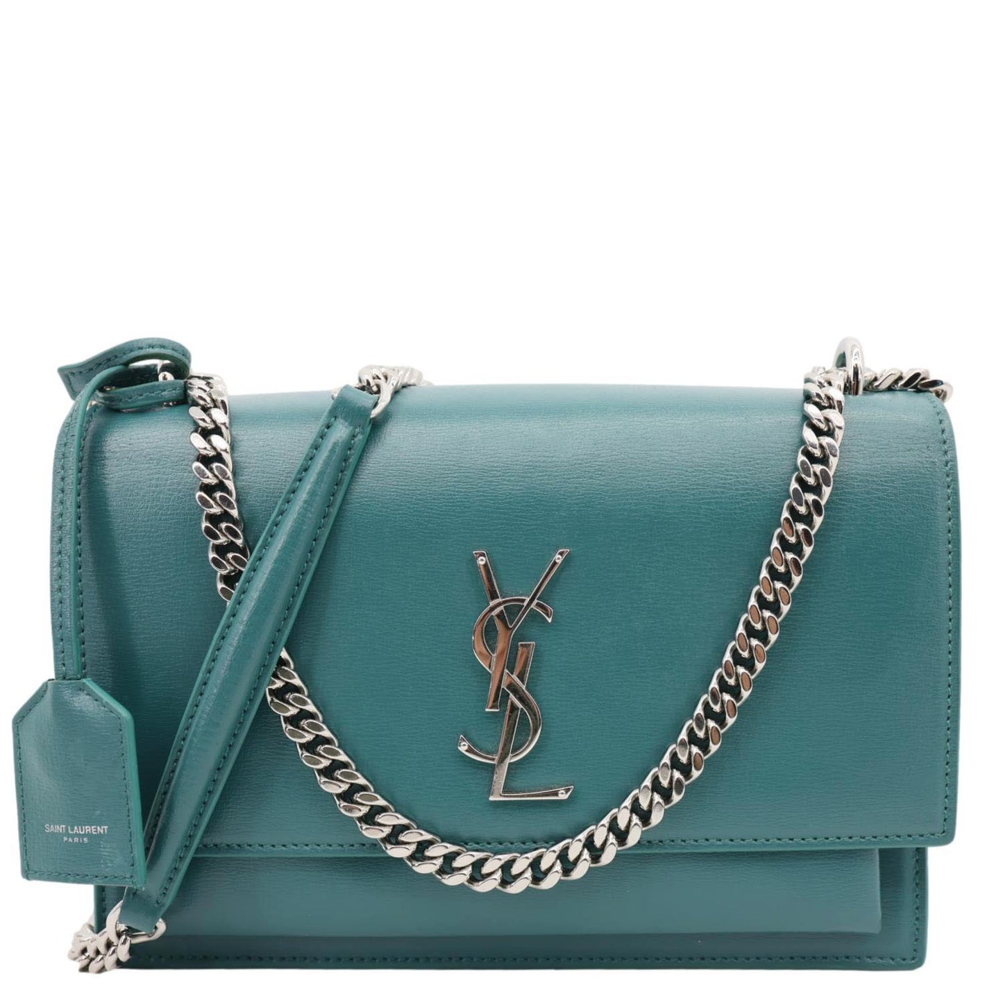 YVES SAINT LAURENT Monogram Sunset Medium Leather Satchel Crossbody Bag Green