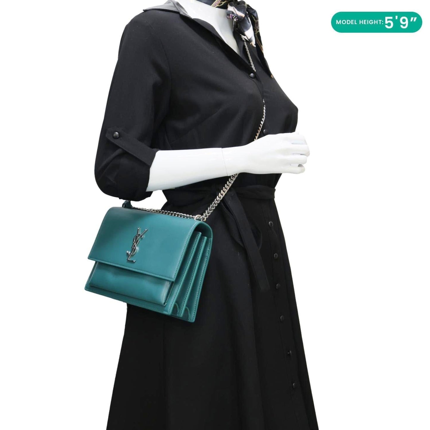 YVES SAINT LAURENT Monogram Sunset Medium Leather Satchel Crossbody Bag Green