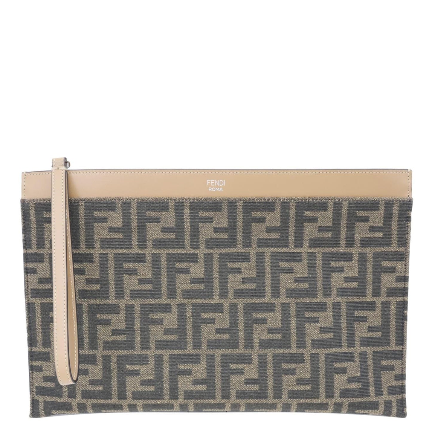 FENDI Flat Medium FF Jacquard Canvas Pouch Brown