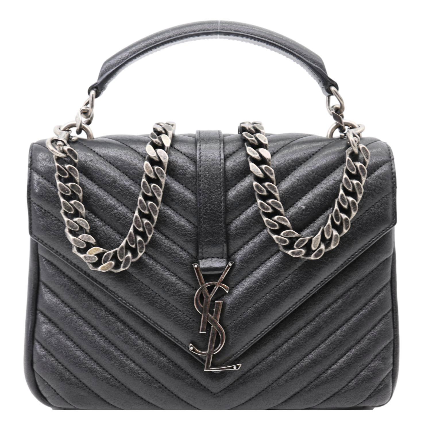 YVES SAINT LAURENT College Medium Monogram Chevron Leather Crossbody Bag Black
