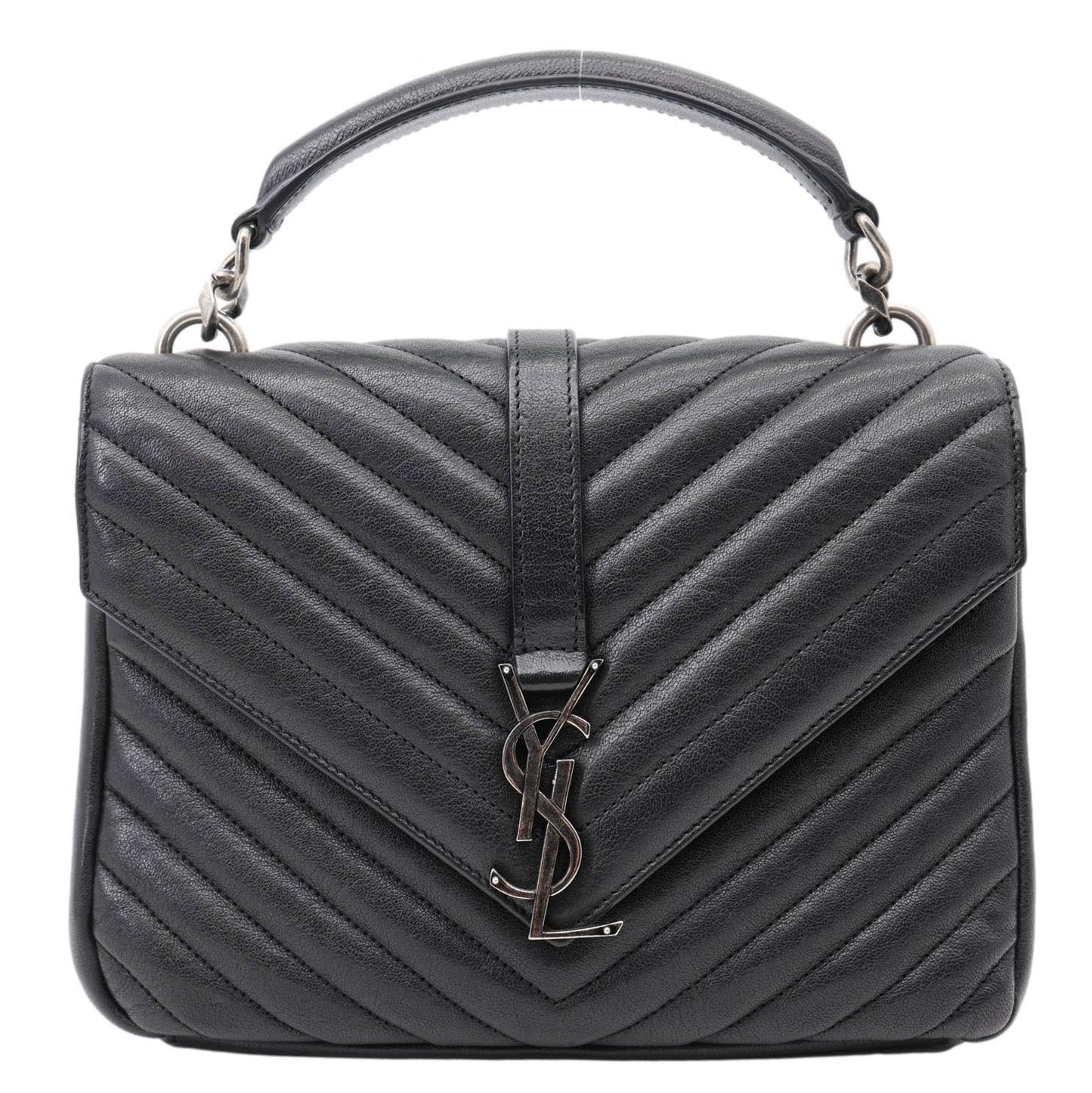 YVES SAINT LAURENT College Medium Monogram Chevron Leather Crossbody Bag Black