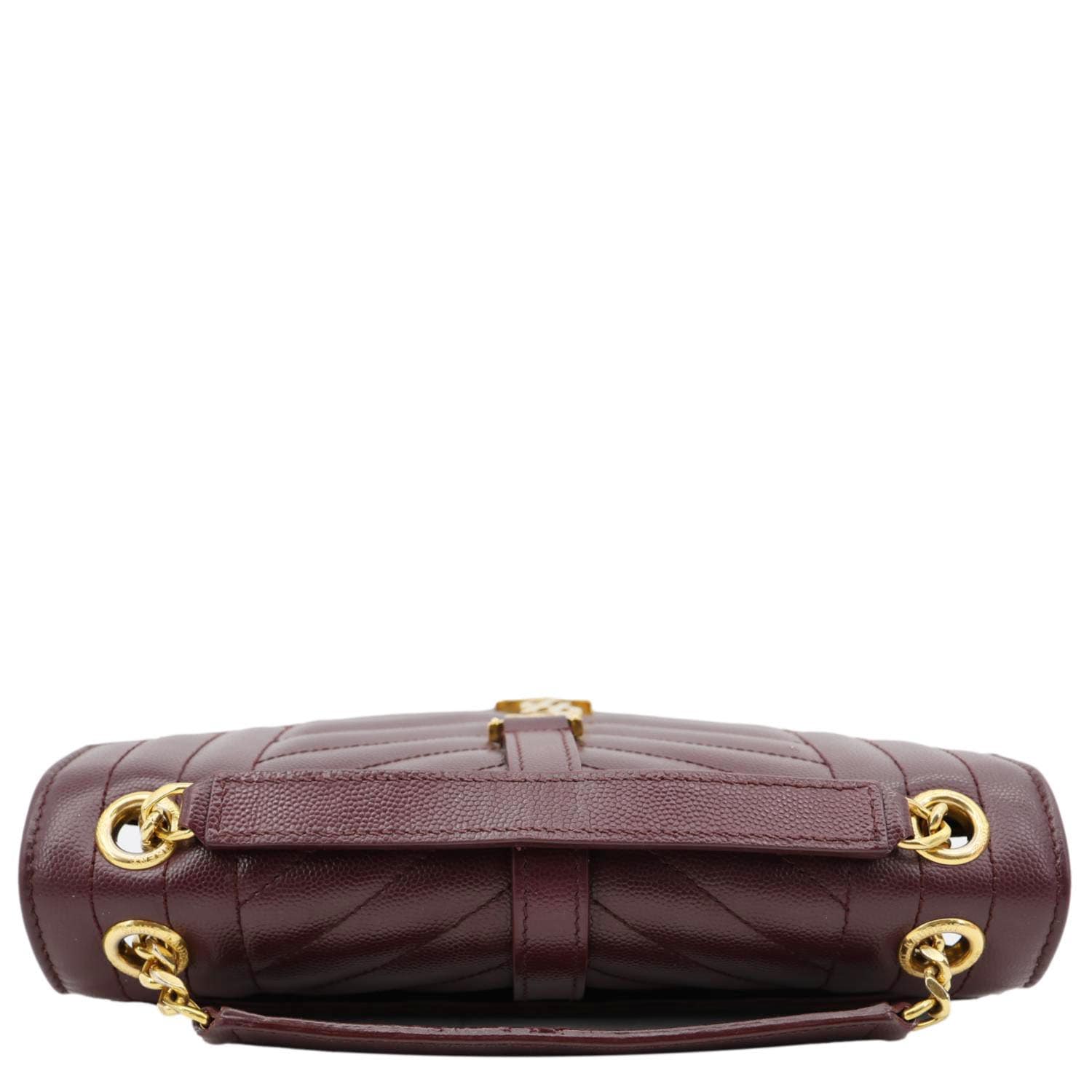 YVES SAINT LAURENT Envelope Flap Medium Grain De Poudre Crossbody Bag Burgundy