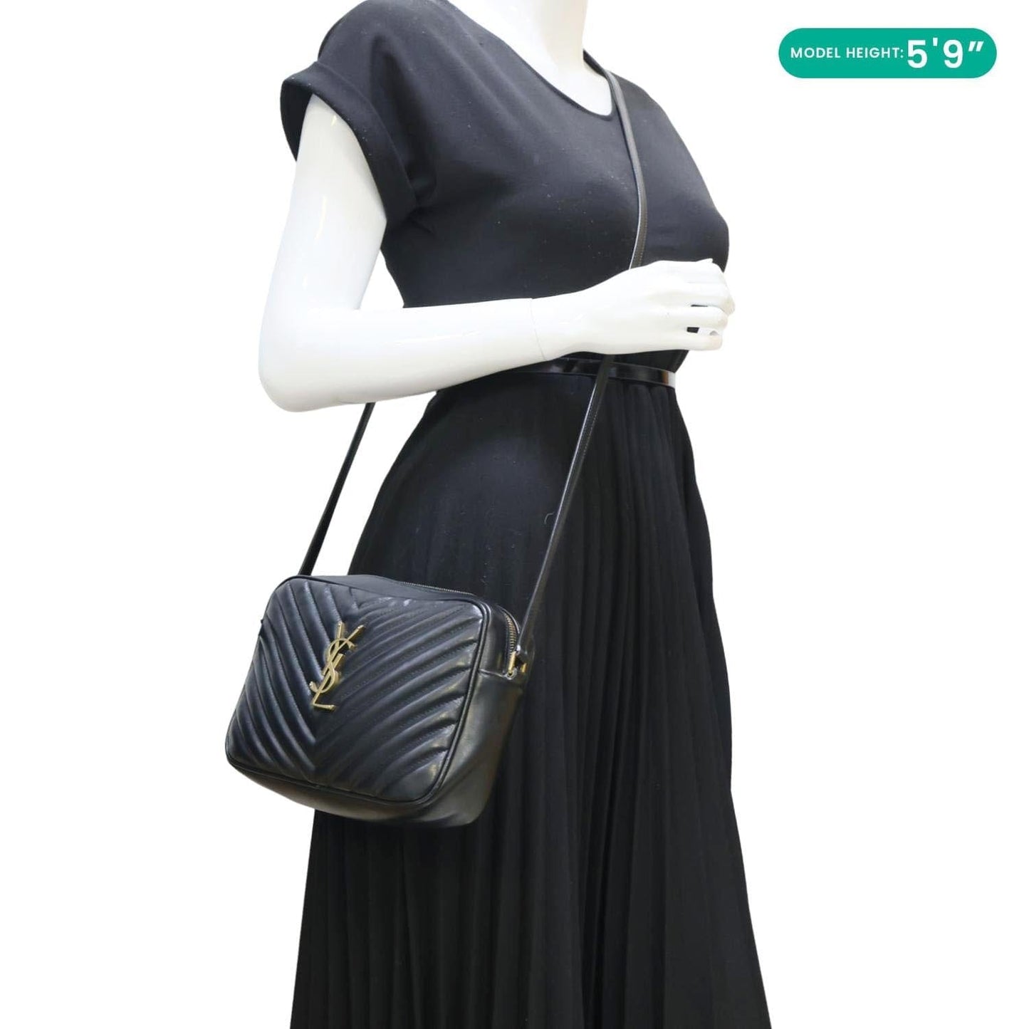 YVES SAINT LAURENT Lou Chevron Leather Camera Bag Black