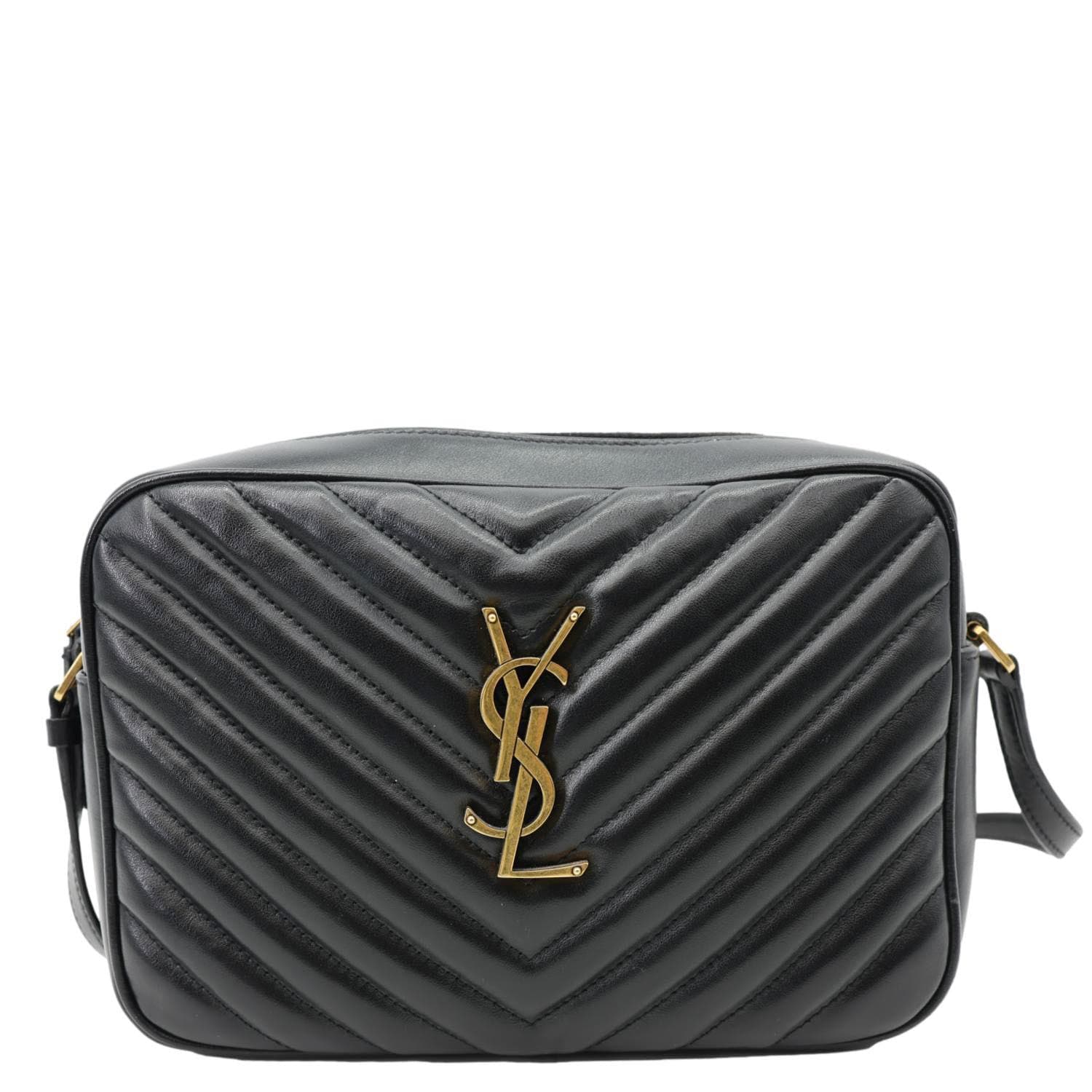 YVES SAINT LAURENT Lou Chevron Leather Camera Bag Black
