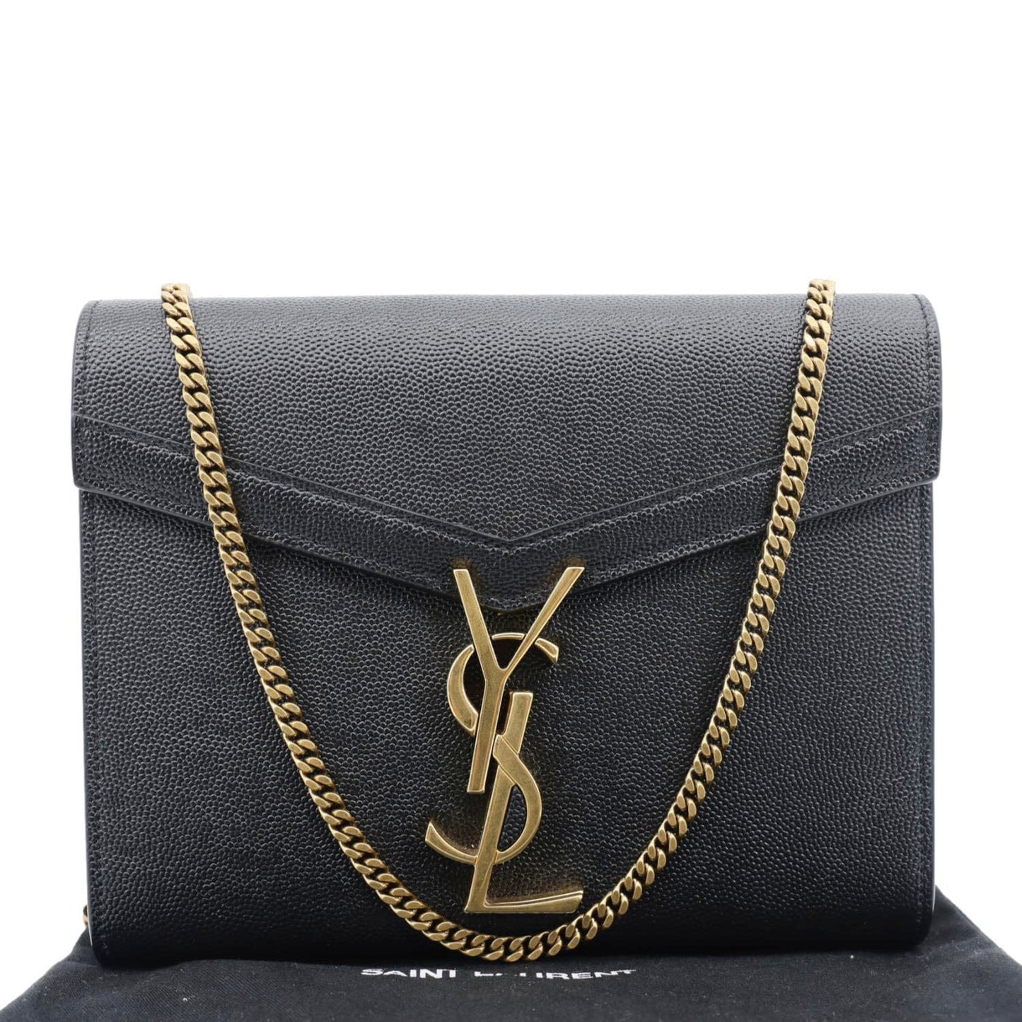 YVES SAINT LAURENT Cassandra Matelasse Grain De Poudre Chain Wallet Black