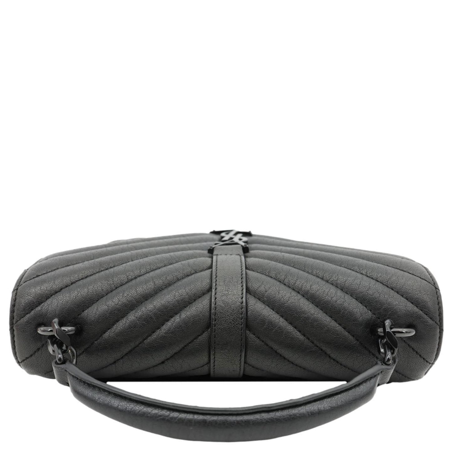 YVES SAINT LAURENT College Flap Medium Classic Chevron Leather Shoulder Bag Black