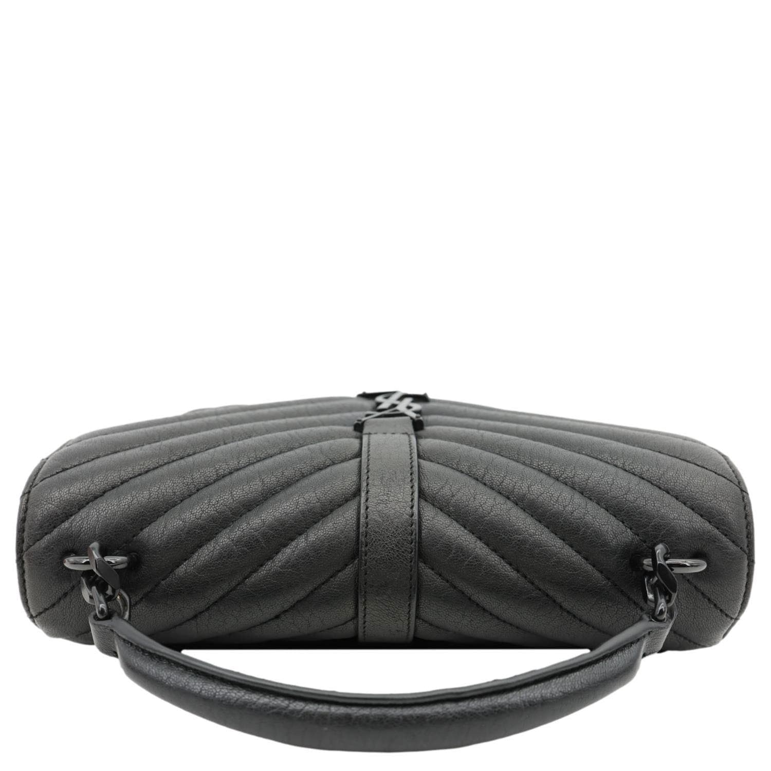 YVES SAINT LAURENT College Flap Medium Classic Chevron Leather Shoulder Bag Black