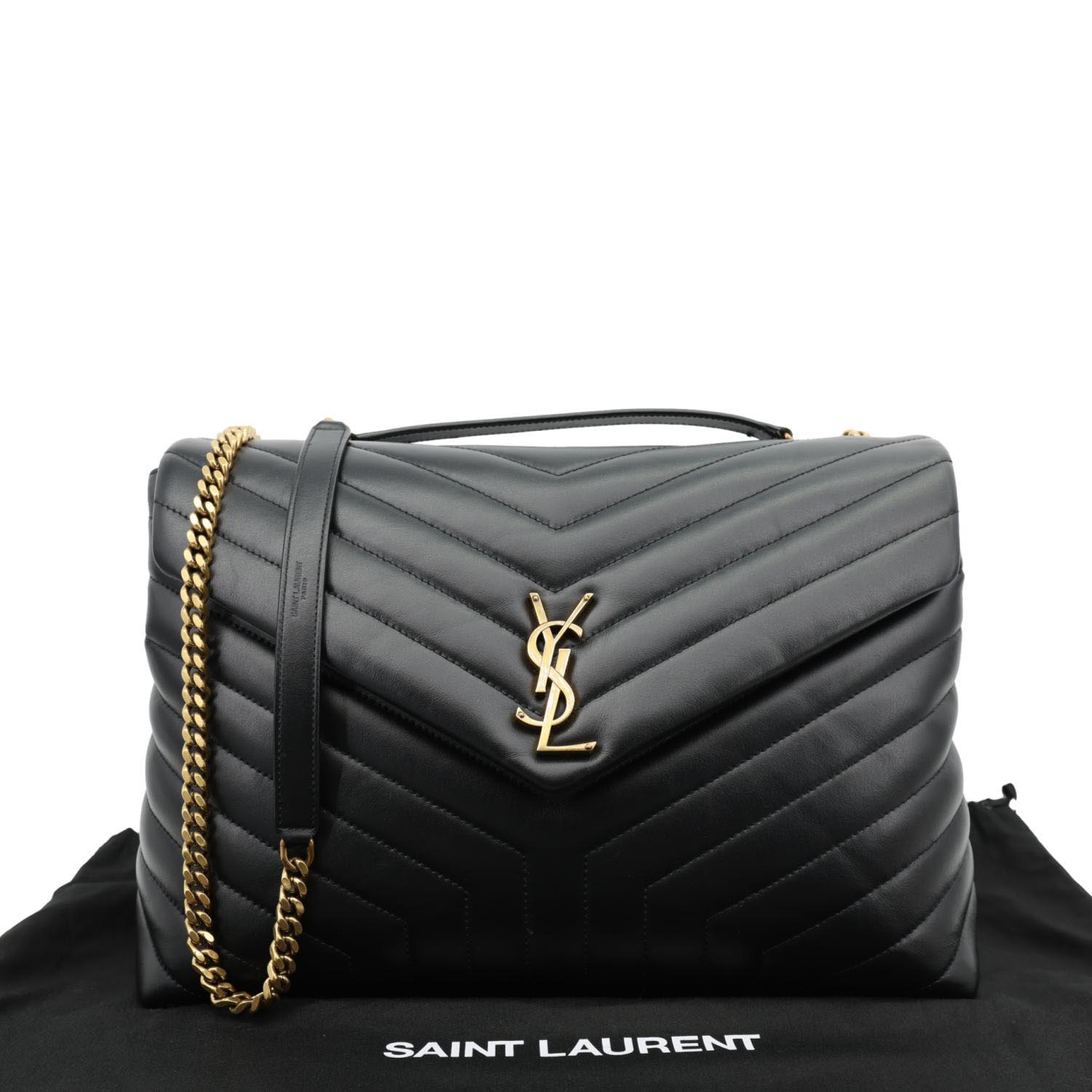 YVES SAINT LAURENT Loulou Large Quilted Leather Crossbody Bag Black