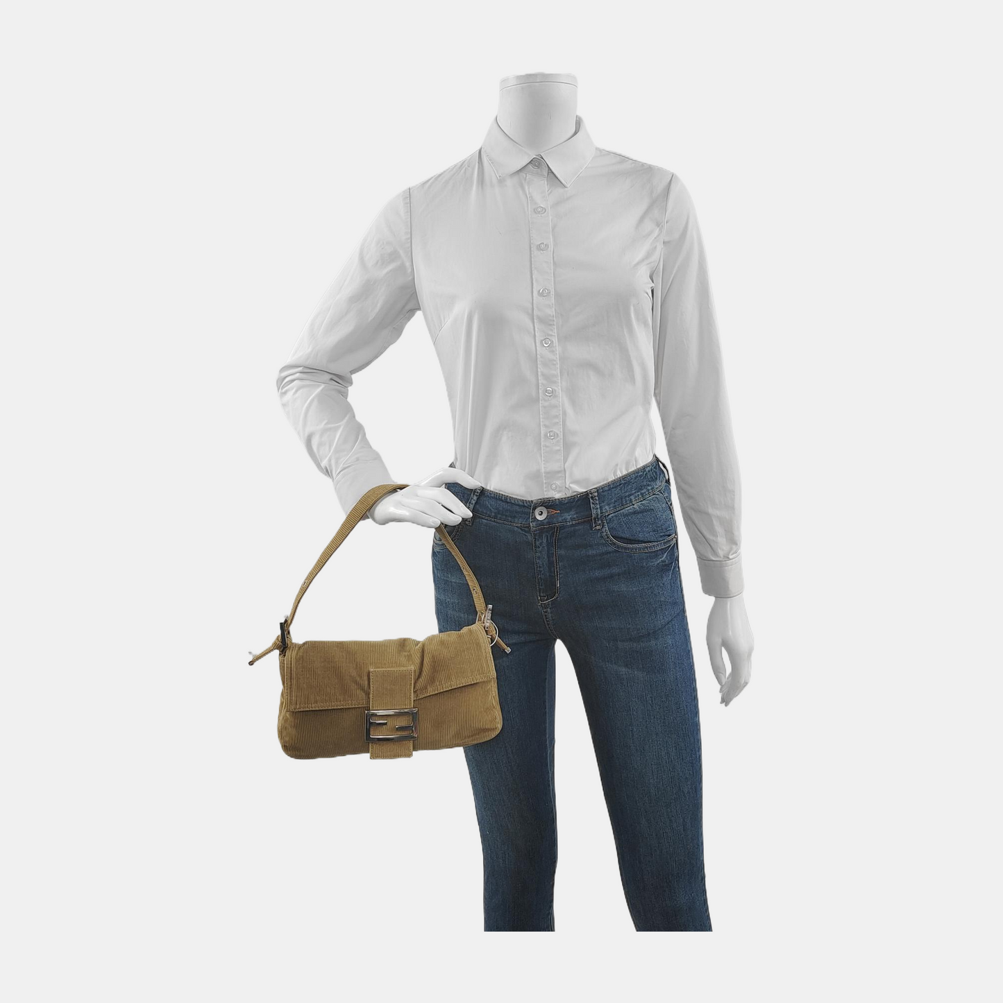 FENDI Baguette   Corduroy Beige Brown Shoulder Bag