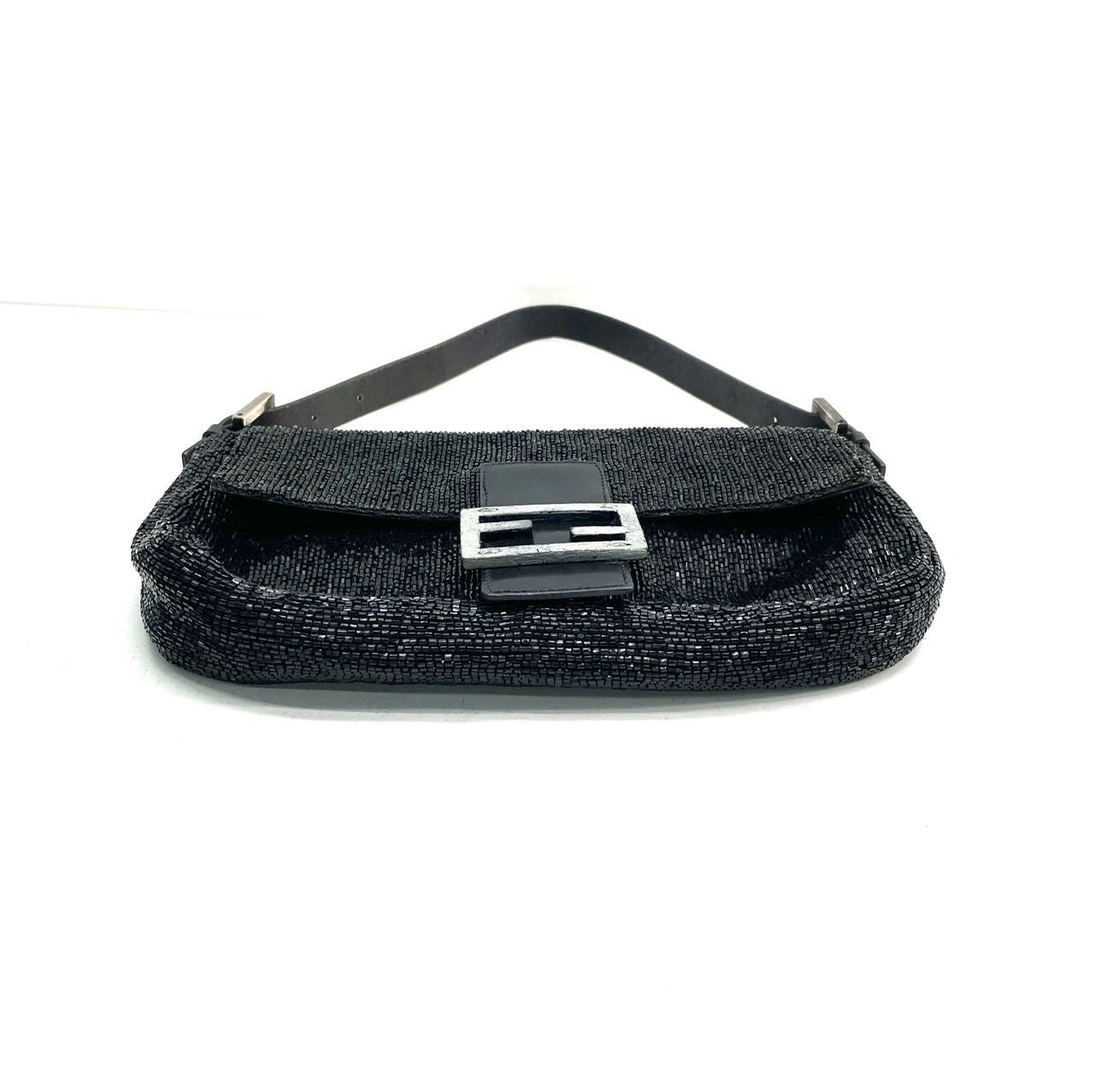 Fendi Baguette   Black Glitter Beads Shoulder Bag