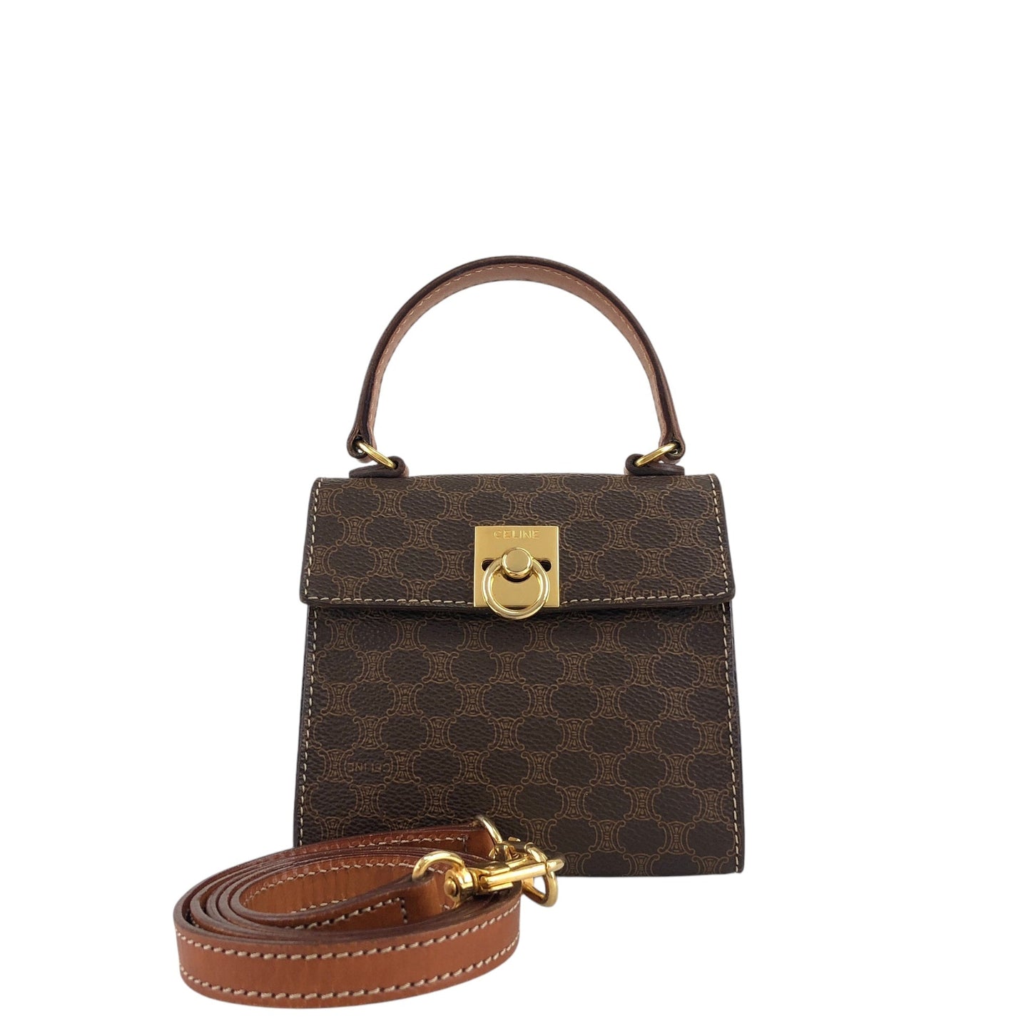 CELINE Macadam Gancini Two-way Small Handbag Shoulder bag Brown 7xvdb2