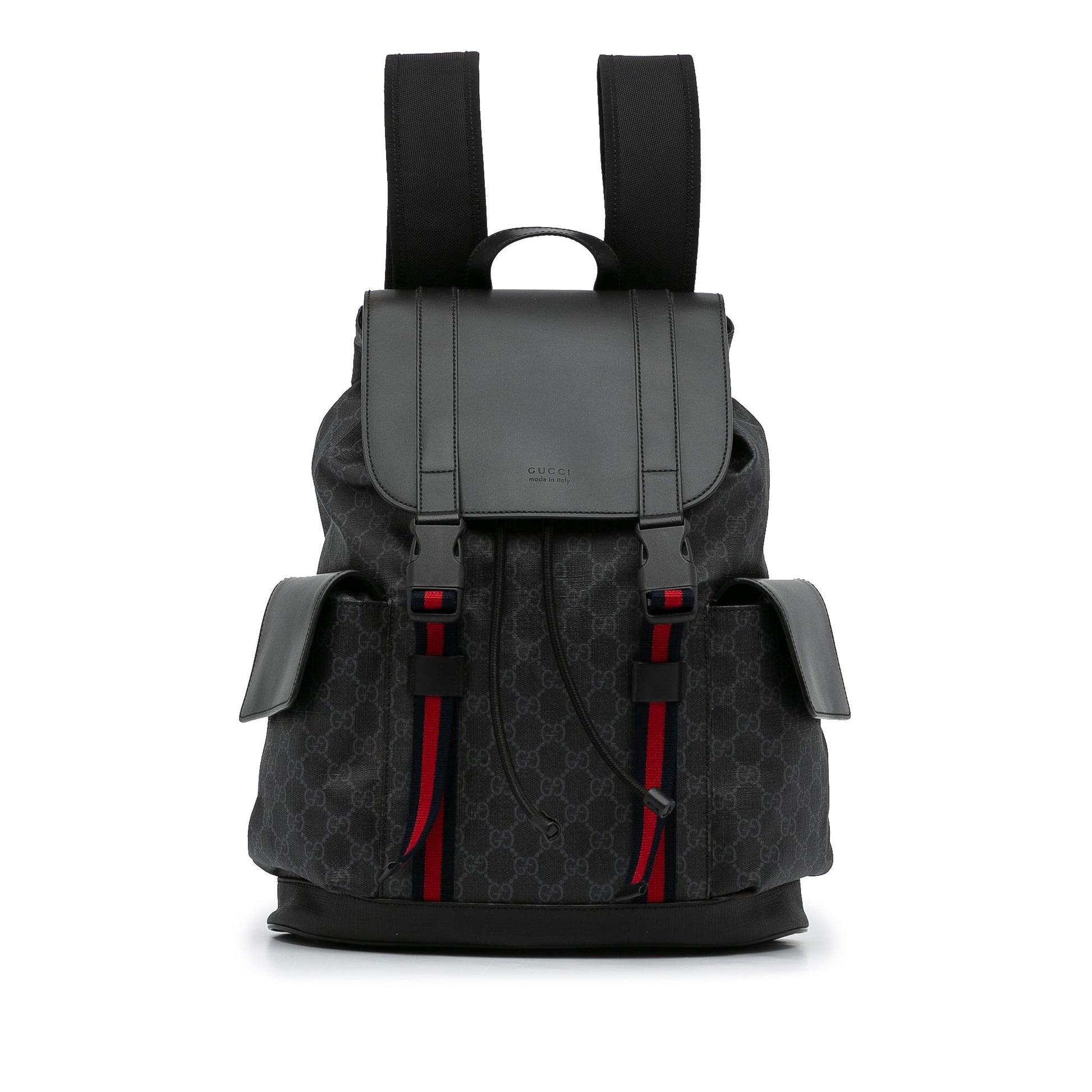 Gucci GG Supreme Black Leather Canvas Backpack