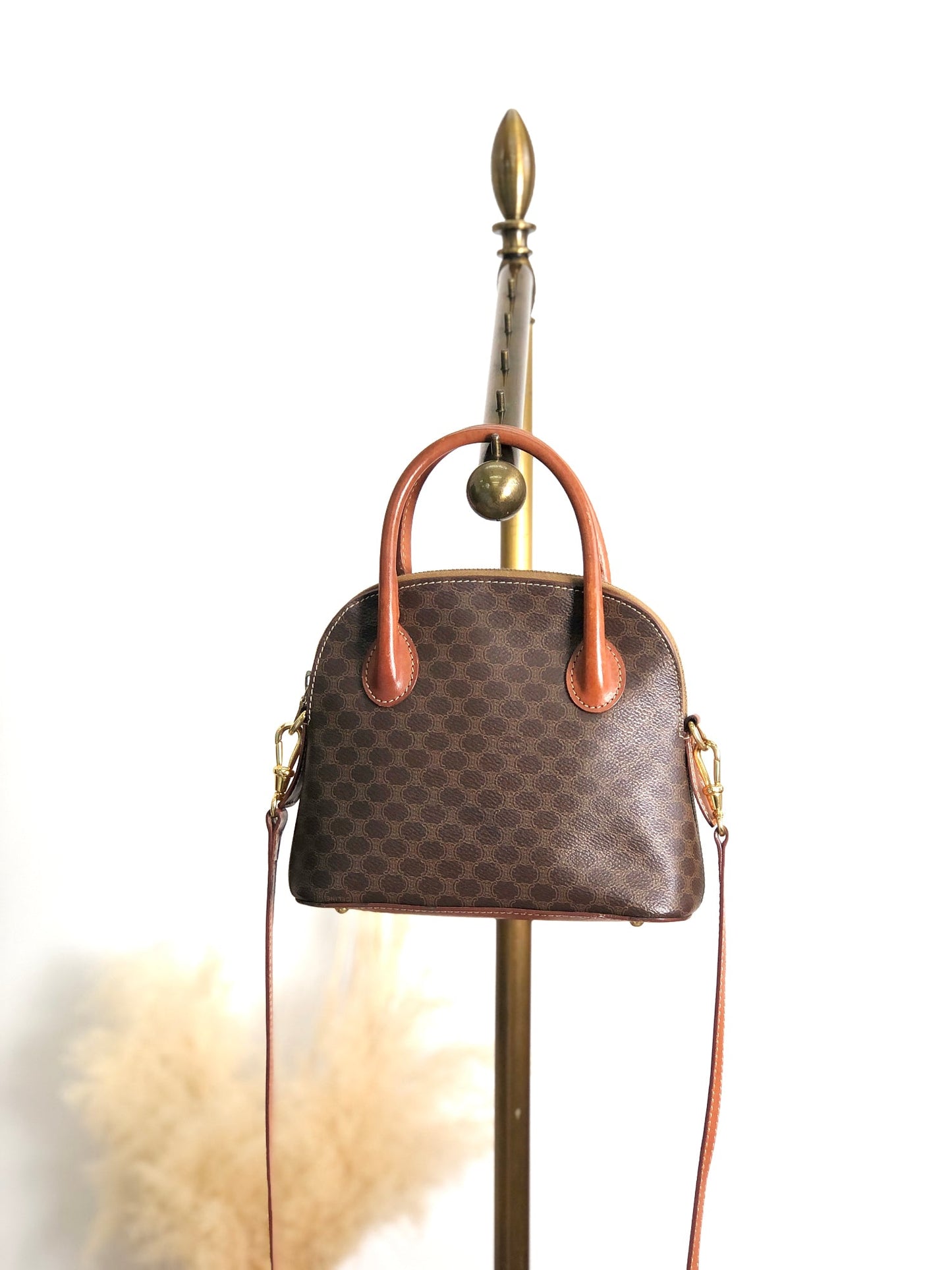 CELINE Macadam Two-way Handbag Shoulder bag Brown 764h73