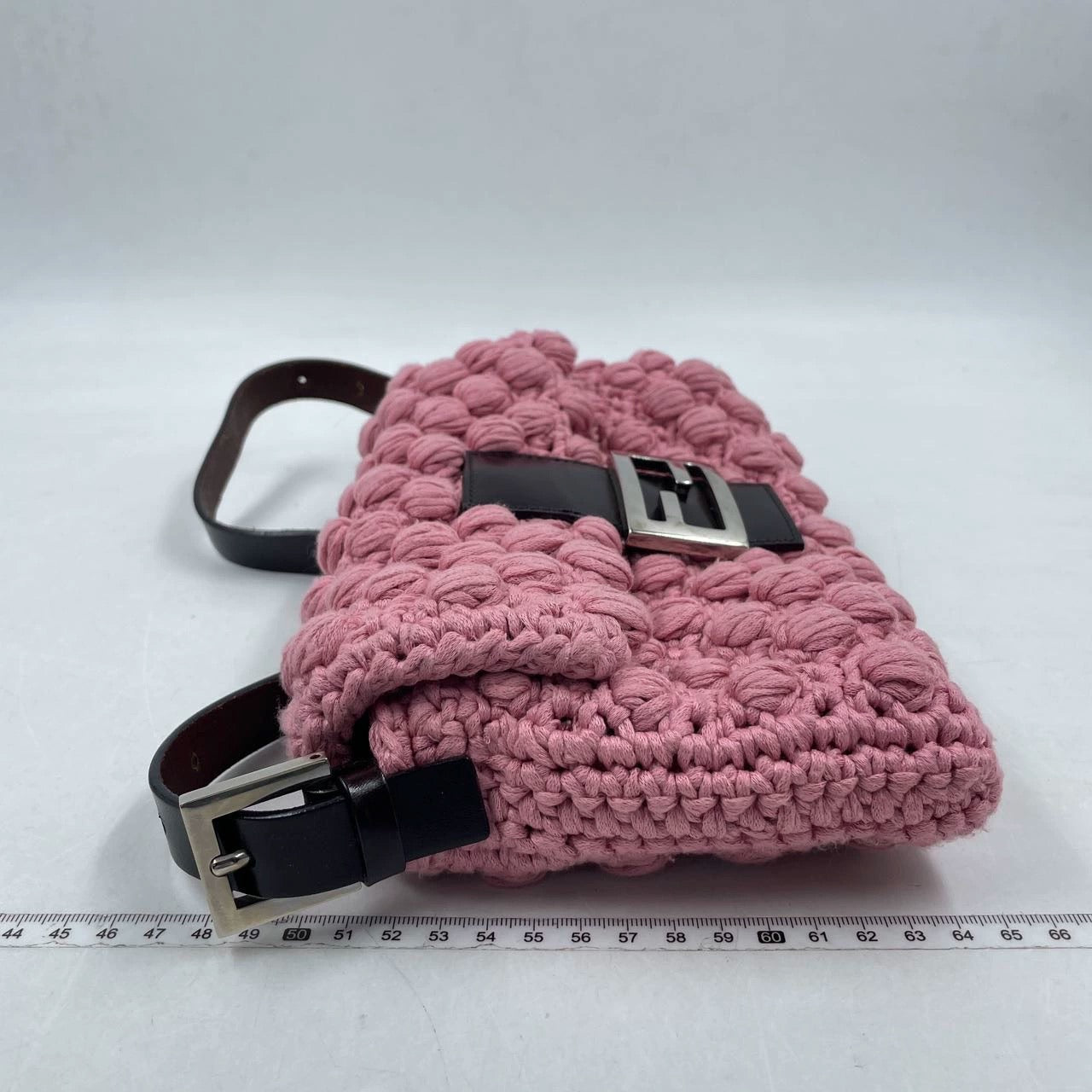 Fendi Baguette Bag Pink Crochet Knit Wool Pompom Shoulder Bag